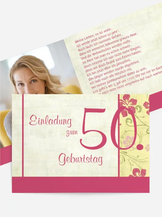 Einladung zum Geburtstag Hibiskus 50 Foto