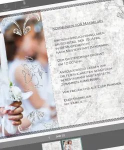 Eine Karte zur Kommunion mit all den wichtigen Informationen für den großen Tag
