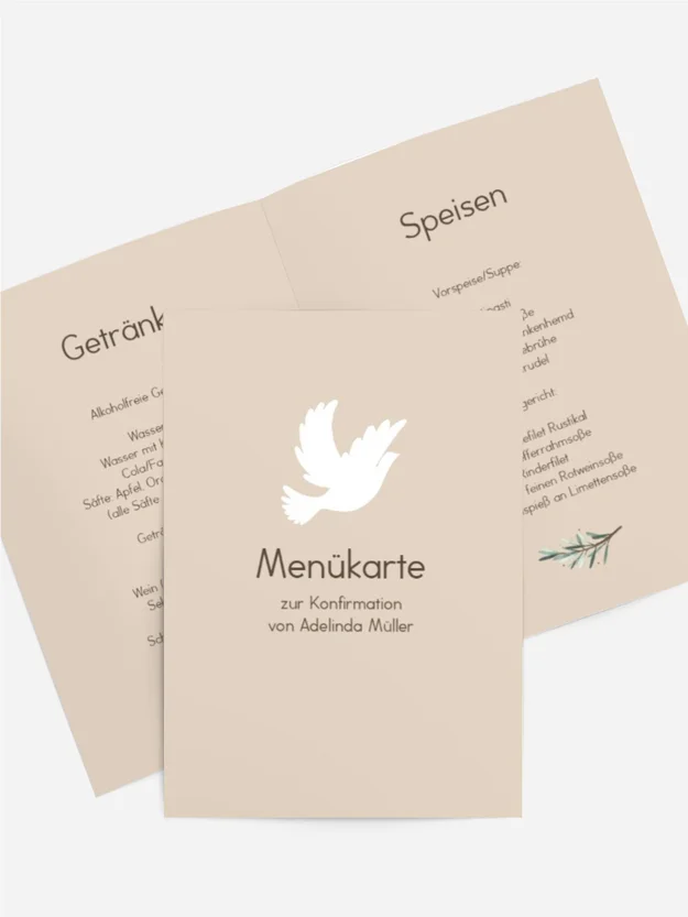 Menükarte Konfirmation Hoffnungstaube