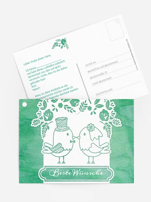 Ballonkarte zur Hochzeit Vogelpaar