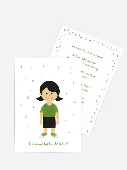 Karte zur Einschulung Mädchen grün Karte zur Einschulung Mädchen grün