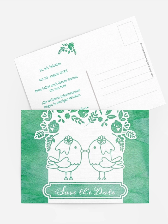 Save the Date Karte zur Hochzeit Vogelpaar Brautkleid Save the Date Karte zur Hochzeit Vogelpaar Brautkleid