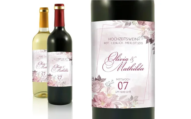 Hochzeit Flaschenetiketten Rosa Umarmungen