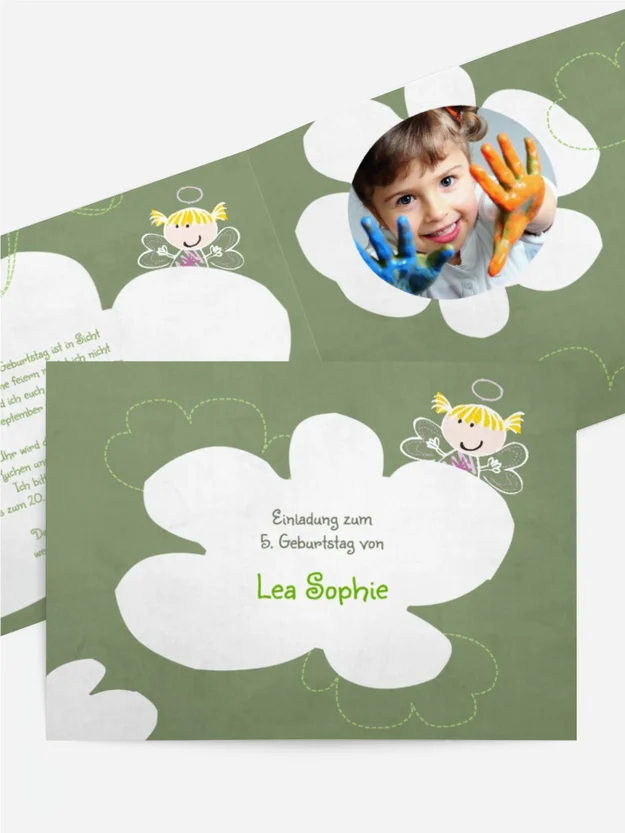 Kindergeburtstagseinladung "Engelchen mit Foto" Kindergeburtstagseinladung "Engelchen mit Foto"