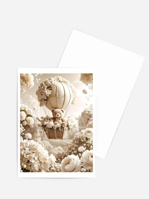 Fine Art Karte Bär im Heißluftballon | KI