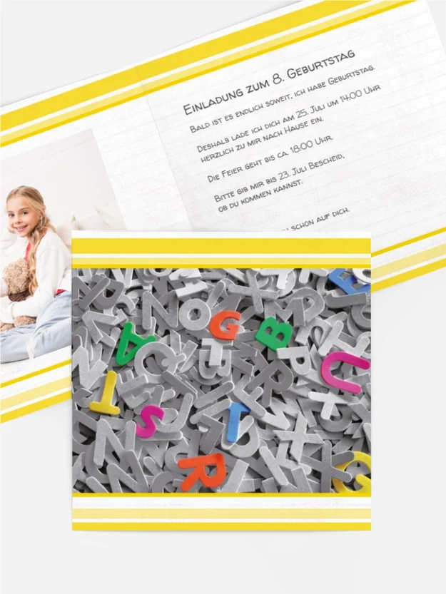 Geburtstagseinladung Kinder Buchstabensalat Foto Geburtstagseinladung Kinder Buchstabensalat Foto