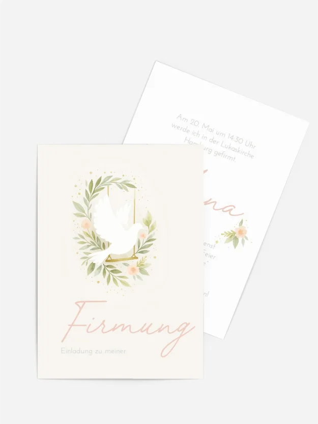 Einladungskarte Firmung Taube auf den Zweigen