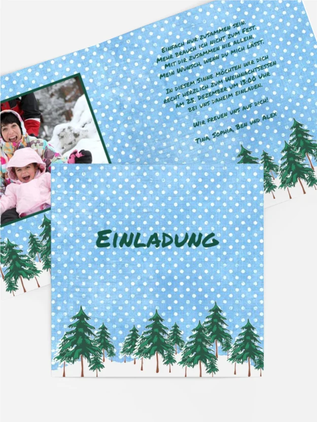 Weihnachtseinladungskarte Privat Schneewald