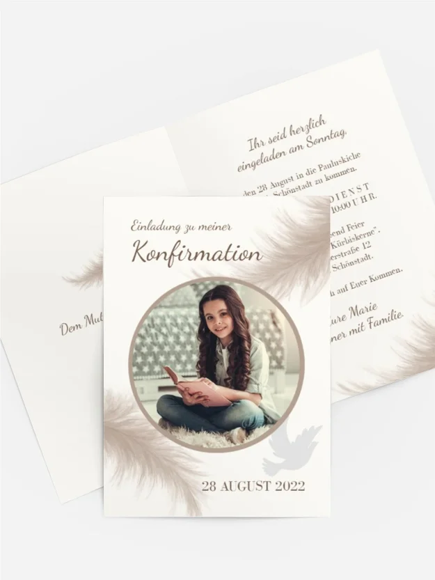 Einladungskarte Konfirmation Feder