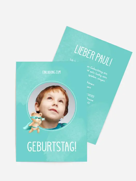 Geburtstagseinladung Bär-held