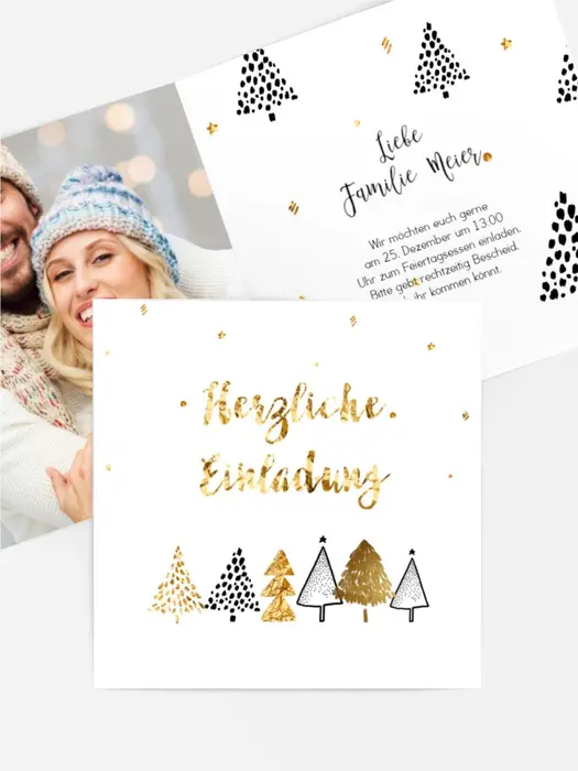Fotoeinladung Weihnachten Goldene Weihnachtsbäume