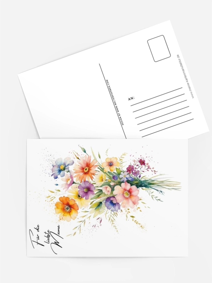 Aquarellkarte „Für die liebste Mama“ – Blumenstrauß in Pastell Aquarellkarte „Für die liebste Mama“ – Blumenstrauß in Pastell