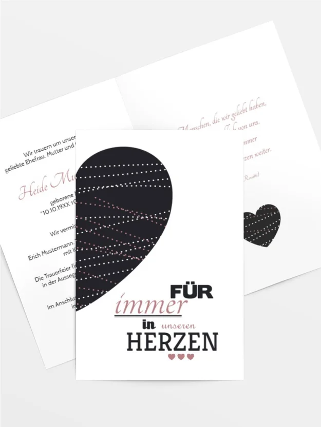 Trauerkarte Herz hoch