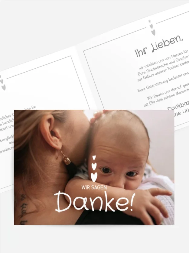 Baby Dankeskarte Drei kleine Herzen