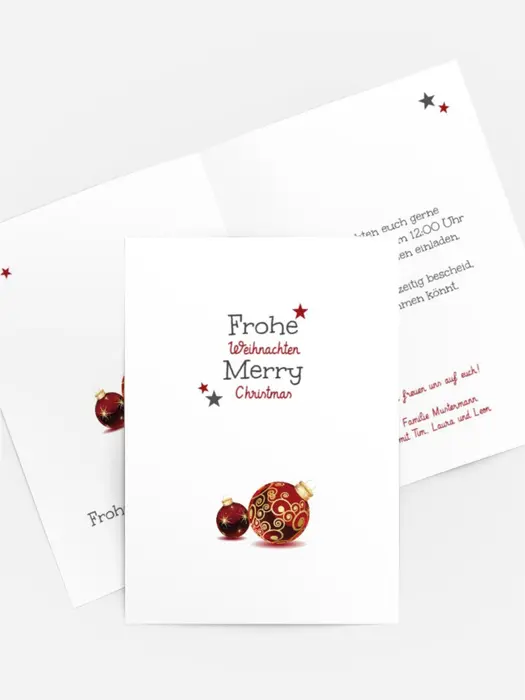 Weihnachts Einladungskarte privat Weihnachtskugeln