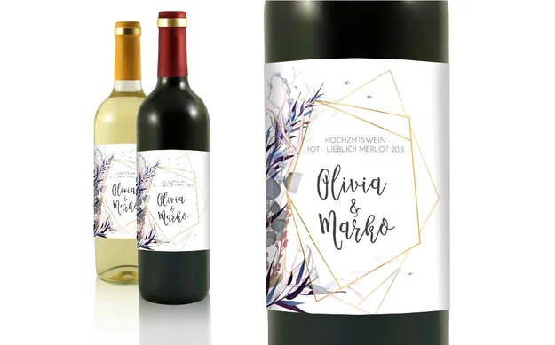 Hochzeit Flaschenetiketten Glaskasten