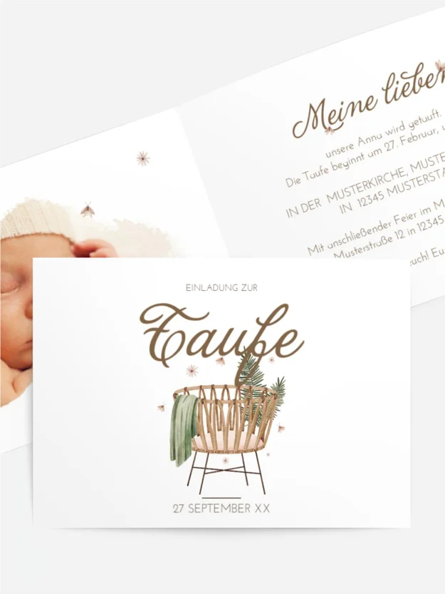 Einladungskarte Taufe Kinderbett für ein Baby
