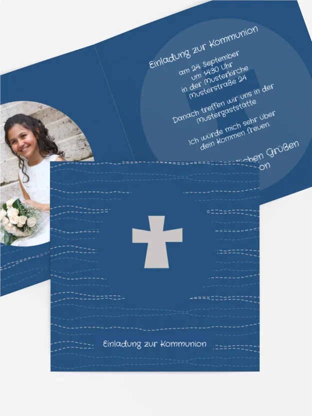 Einladungskarte Kommunion_Wellen Kreuz Einladungskarte Kommunion_Wellen Kreuz