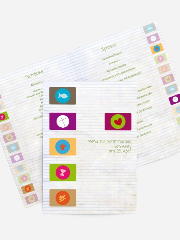 Menükarte Konfirmation buttons