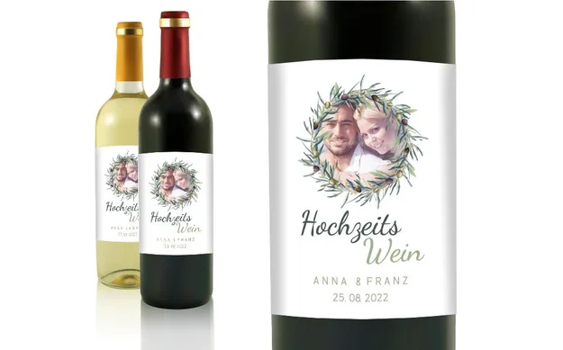 Hochzeit Flaschenetiketten Оliv Paar