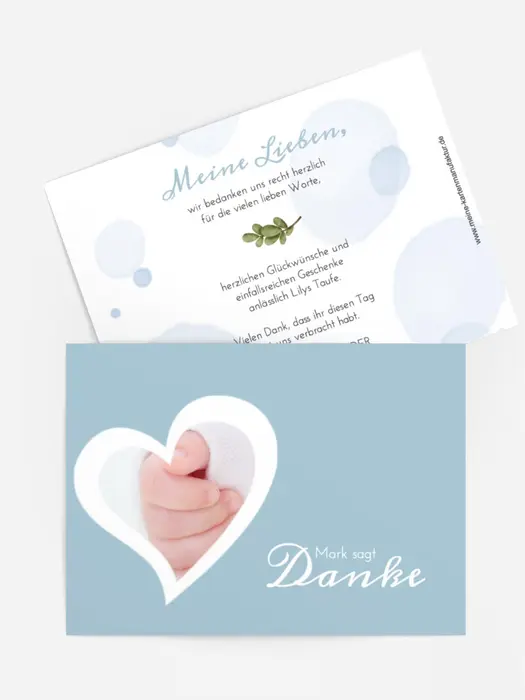 Dankeskarte Taufe Blaues Herz