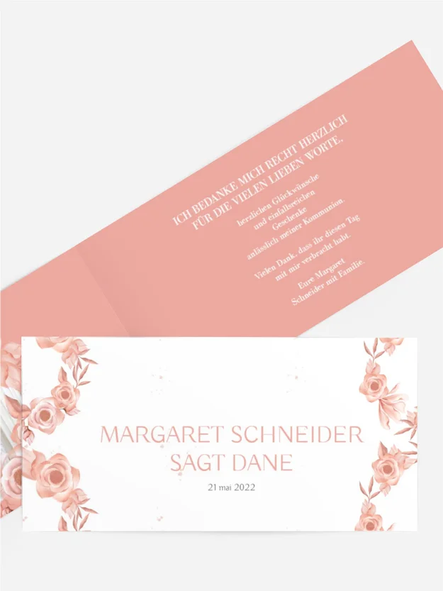 Dankeskarte Kommunion Rosa Rosen