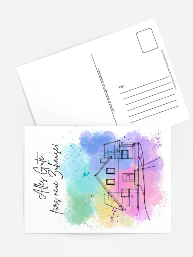 Einzugskarte „Alles Gute fürs neue Zuhause“ – Aquarellhaus