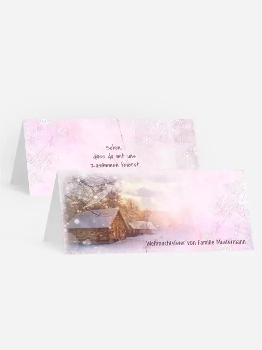 Weihnachtstischkarte Schneehütte