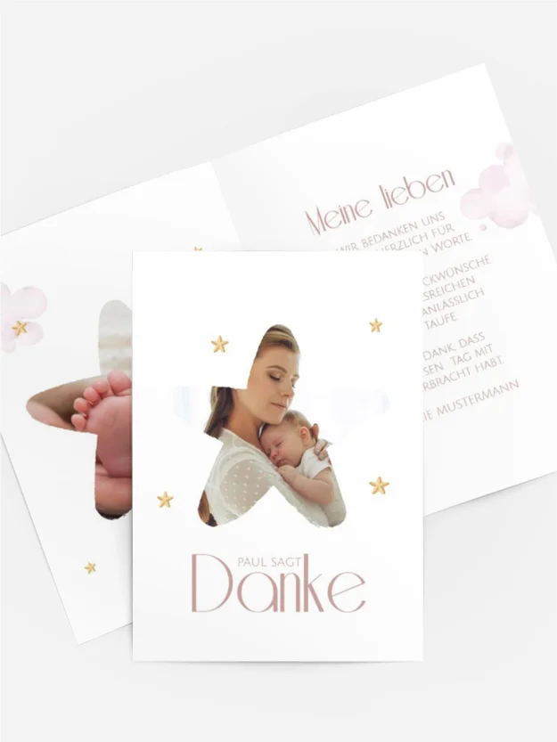 Dankeskarte Taufe In den Armen der Wolken