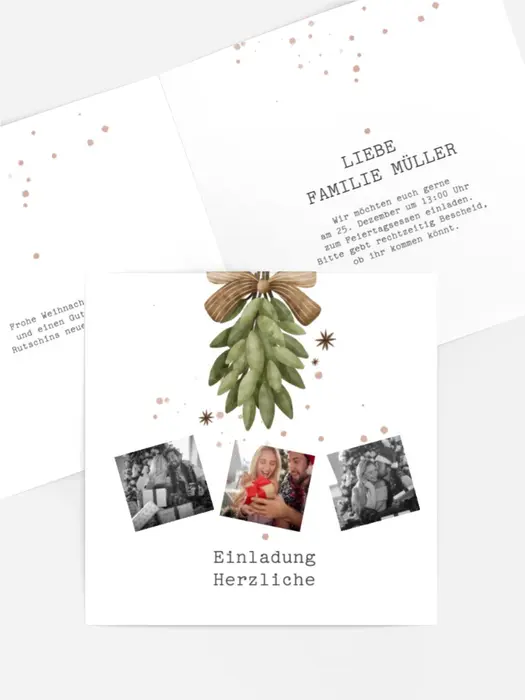 Einladung Weihnachten Bäume unter Schnee