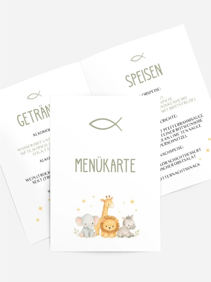 Menükarte Taufe Tierfreunde
