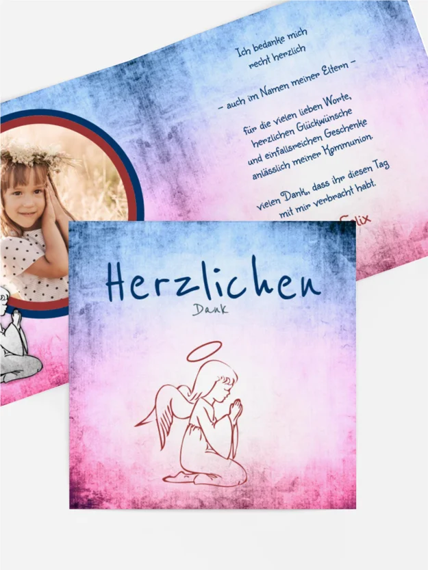 Dankeskarte Kommunion grunge Engel Dankeskarte Kommunion grunge Engel