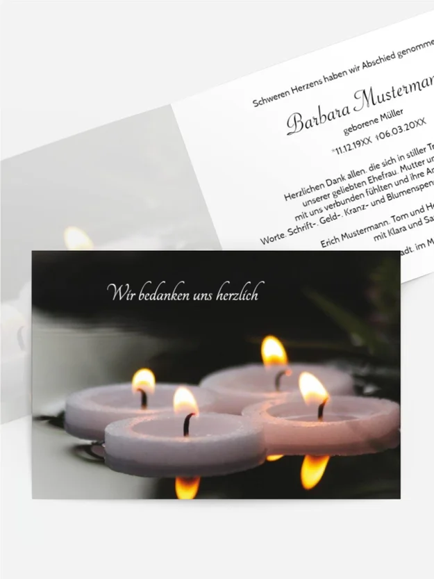 Trauerdanksagung Schwimmkerzen quer