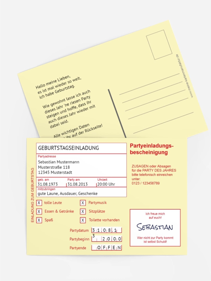 Geburtstag Partyeinladungsbescheinigung Geburtstag Partyeinladungsbescheinigung
