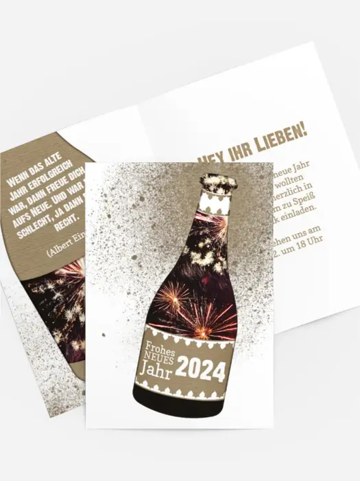 Neujahrskarte Sektflasche