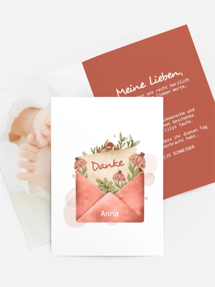 Dankeskarte Taufe Hase mit Kinderwagen