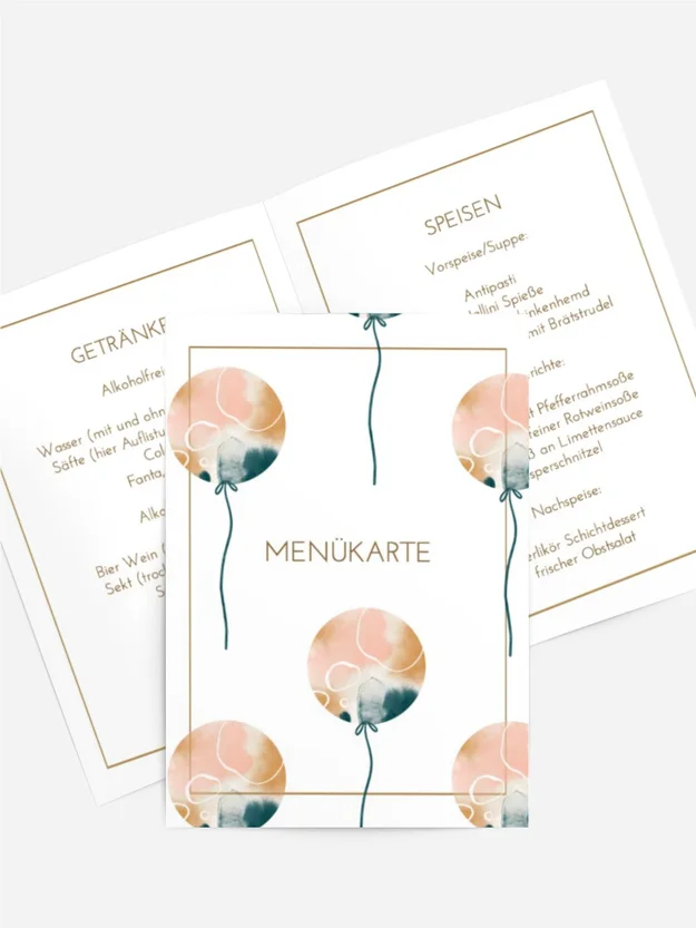 Menükarte Geburtstag Aquarellballons Menükarte Geburtstag Aquarellballons