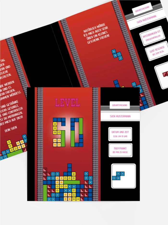 Einladung zum Geburtstag 8bit Game 50