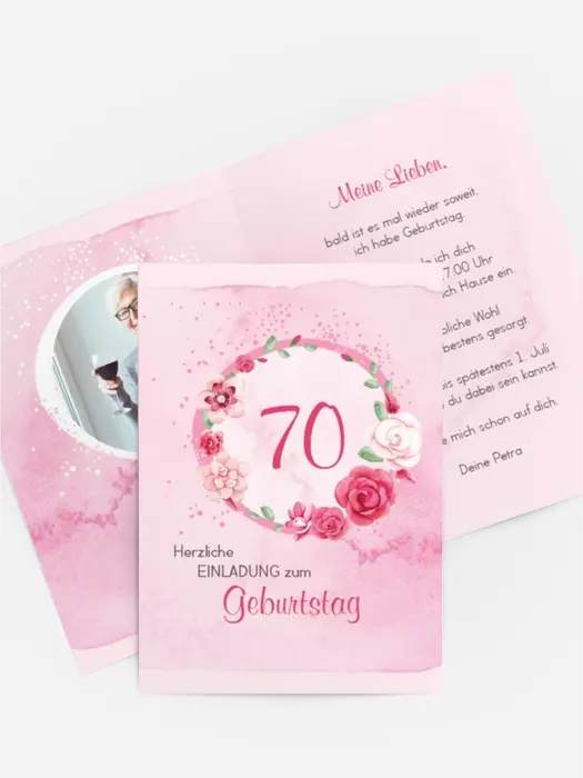 Einladung zum 70. Geburtstag Aquarell Rosen Foto