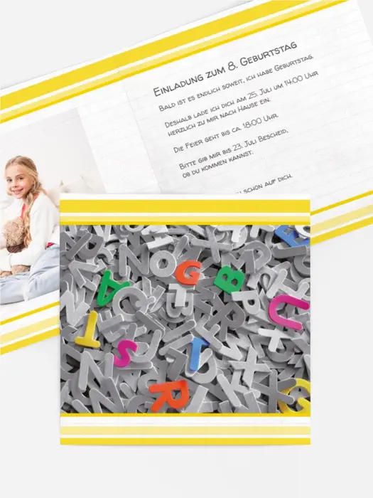 Geburtstagseinladung Kinder Buchstabensalat Foto