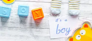 Kleine Bauklötze als Motiv für Babykarten
