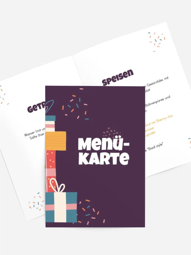 Menükarte Geburtstag Menge Geschenke
