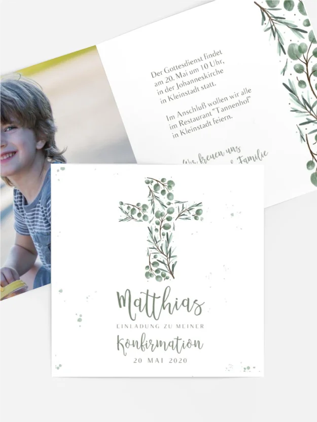 Einladungskarte Konfirmation Rosmarin