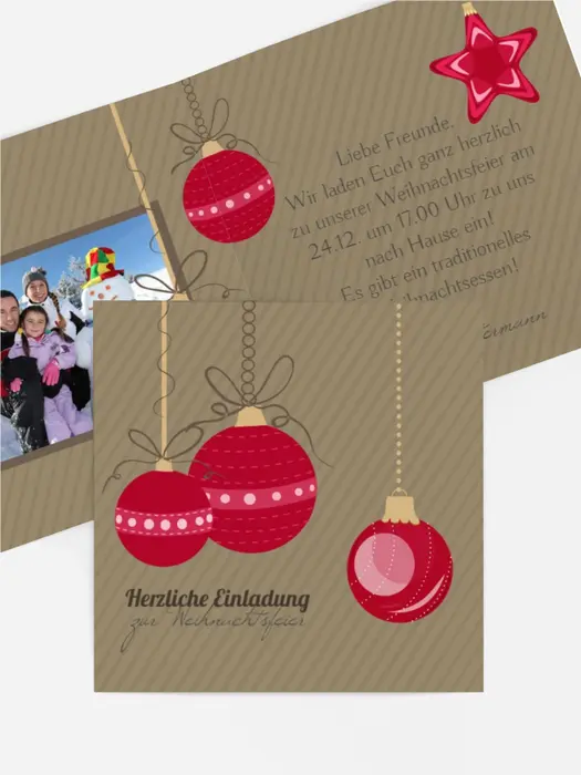 Foto Weihnachtseinladung Bunte Kugeln