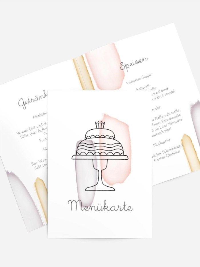 Menükarte Geburtstag Aquarell-Überraschung Menükarte Geburtstag Aquarell-Überraschung