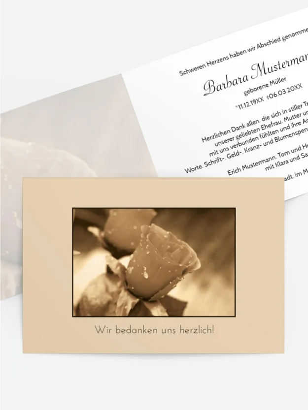 Trauerdanksagung Rose quer Trauerdanksagung Rose quer
