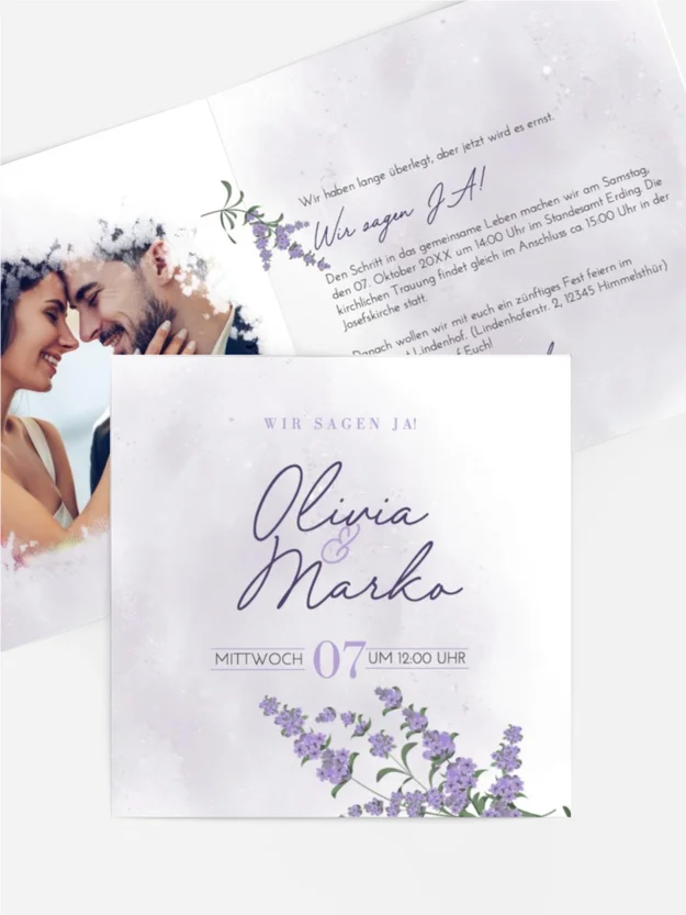 Hochzeitseinladung lila Schatten