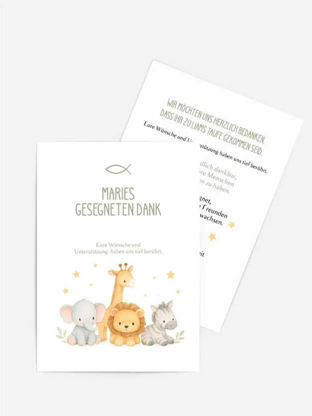 Dankeskarte Taufe Tierfreunde