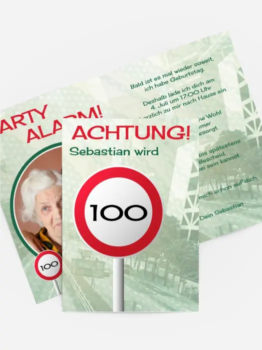 Geburtstagseinladungskarte Begrenzungsschild 100 Foto