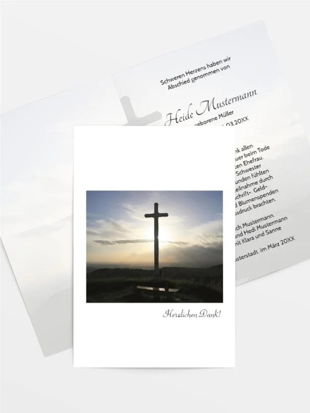 Trauerdanksagung Kreuz hoch